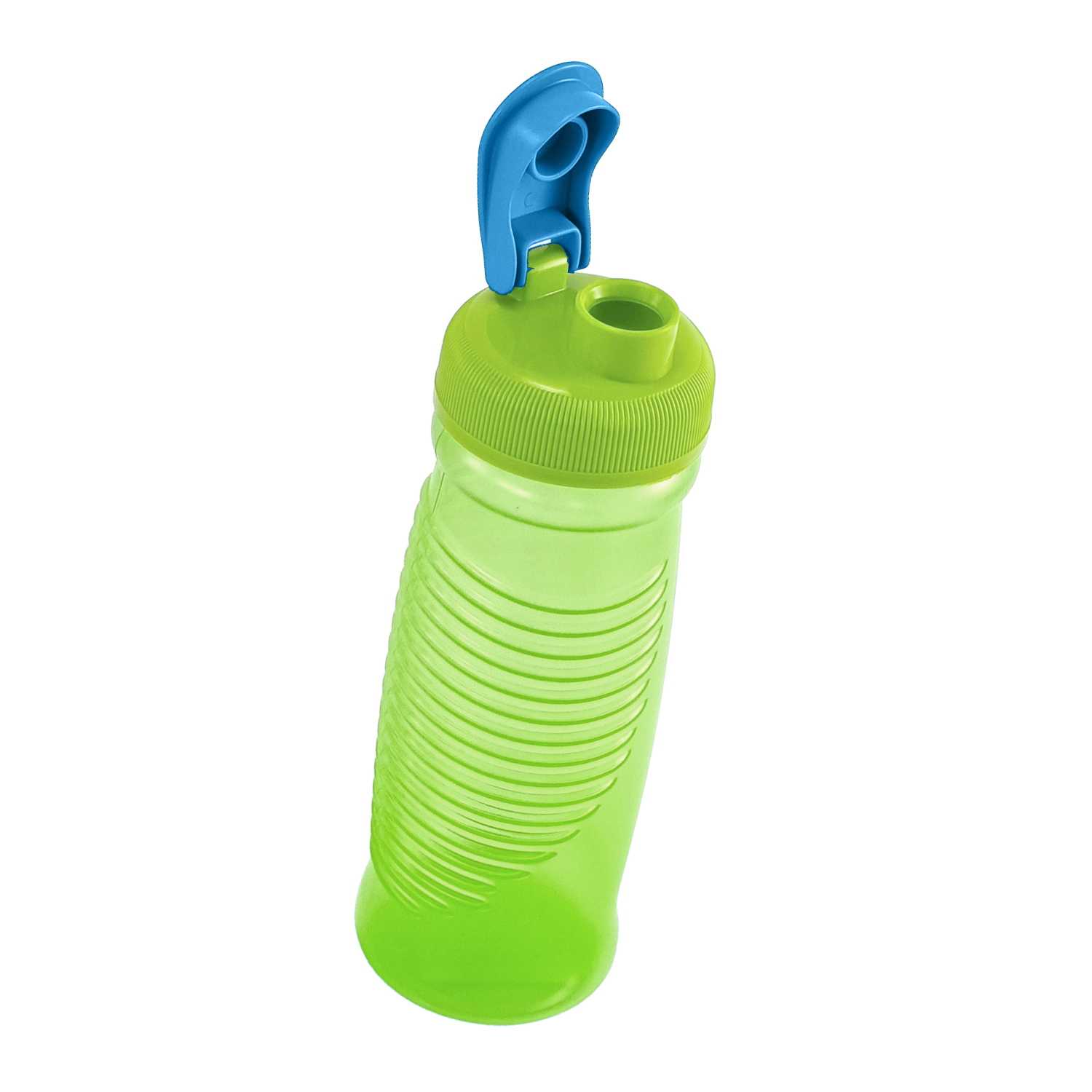 Pachón deportivo plástico de color verde con tapa abierta que muestra la boquilla para beber, modelo Botellín Fit de 700 ml.