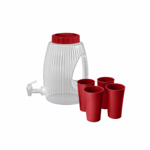 Set de Chorro Fiestero y vasos plástico Rojos. Pichel Plástico con agarrador Guateplast Guatemala