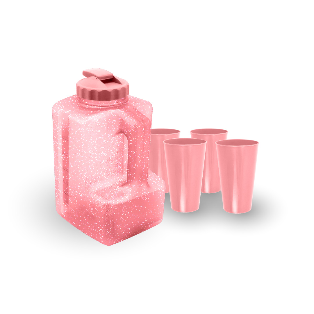 set-galon-to-go-4-vasos-glitter-guateplast-productos-plasticos-picheles-vasos-de-plastico-rosa