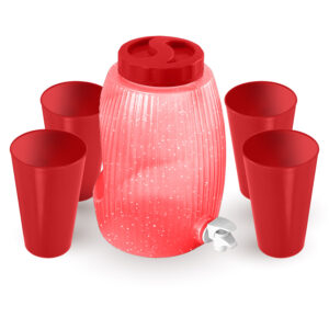 Set de Chorro Fiestero y 4 Vasos Refresqueros de 22 Onzas