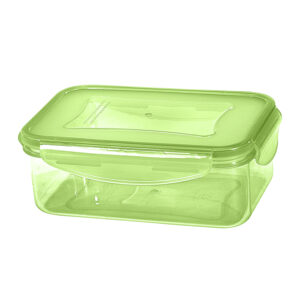 Recipiente plástico para cocina de color verde claro con sistema de cierre a presión Clik Clak de Guateplast Guatemala.